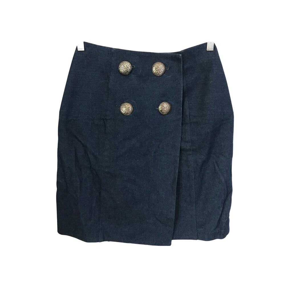Hairston Roberson Ropa Skirt Size 8 Denim Vintage Wrap Button Hook Dark Wash